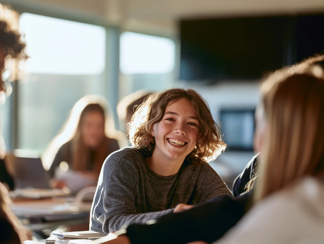 Estudiantes trabajando en grupo en el aula de 2.º de ESO