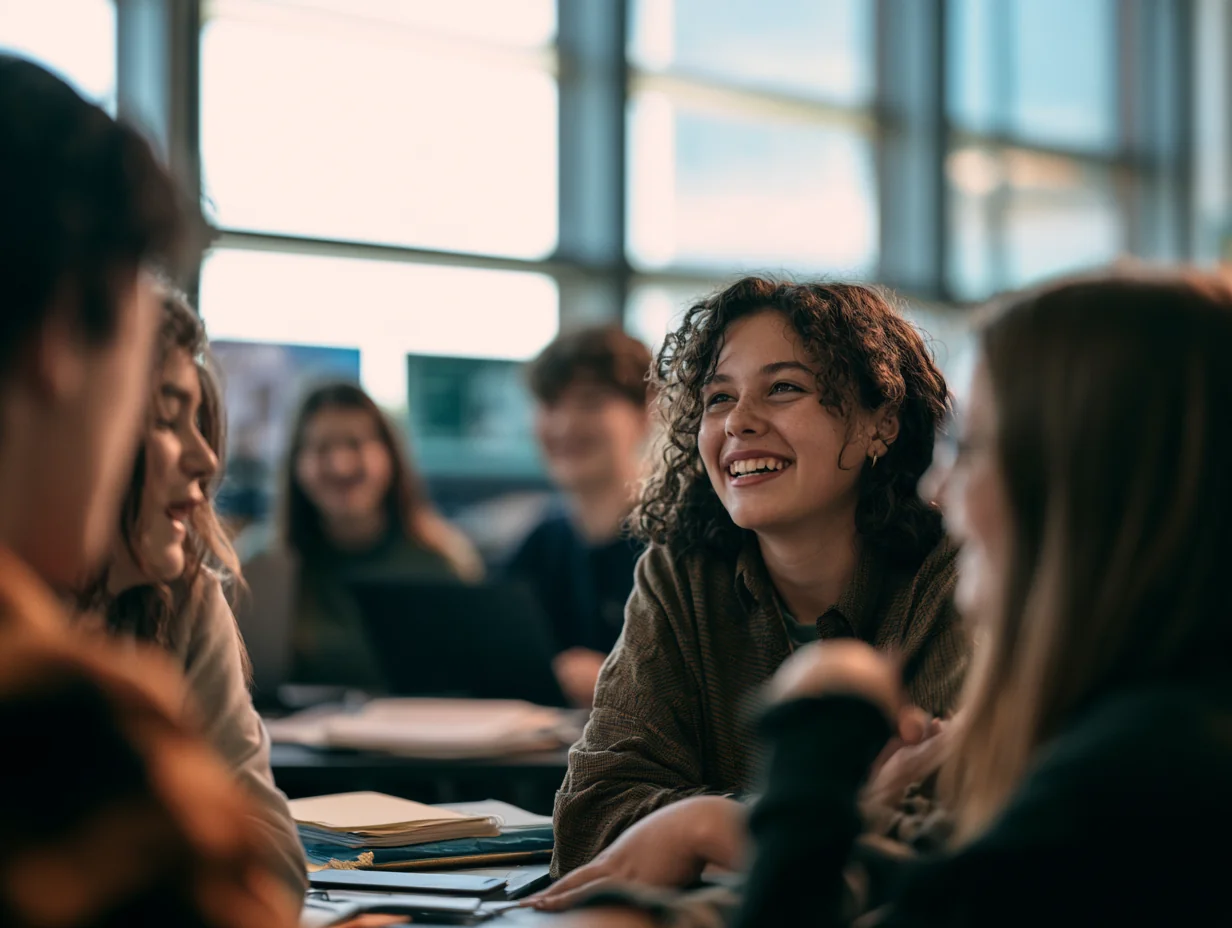 Estudiantes trabajando en grupo en el aula de 3.º de ESO