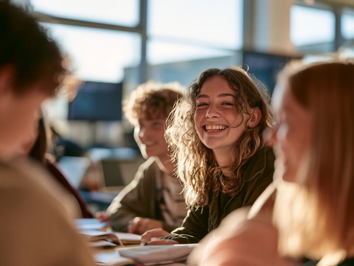 Estudiantes trabajando en grupo en el aula de 4.º de ESO